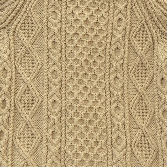 Vintage Irish Wool Sweater Hand Knit Cardigan Collar Ivory Chunky Fisherman READ - Picture 8 of 16